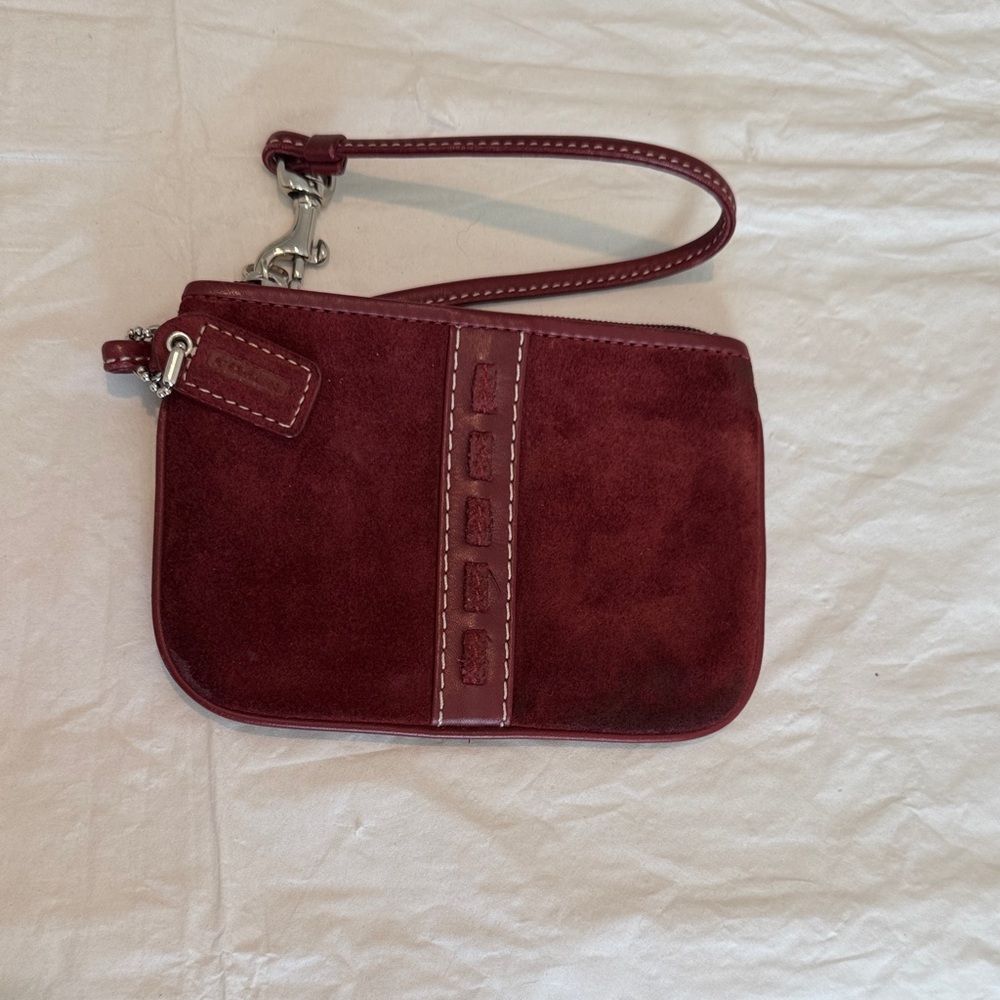 Coach Bordeaux Red Suede Wristlet Clutch